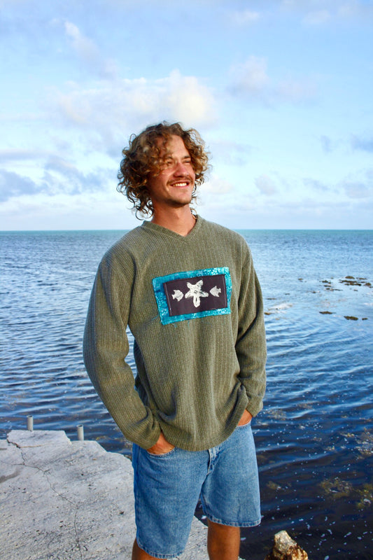 Olive green sea star pullover LG